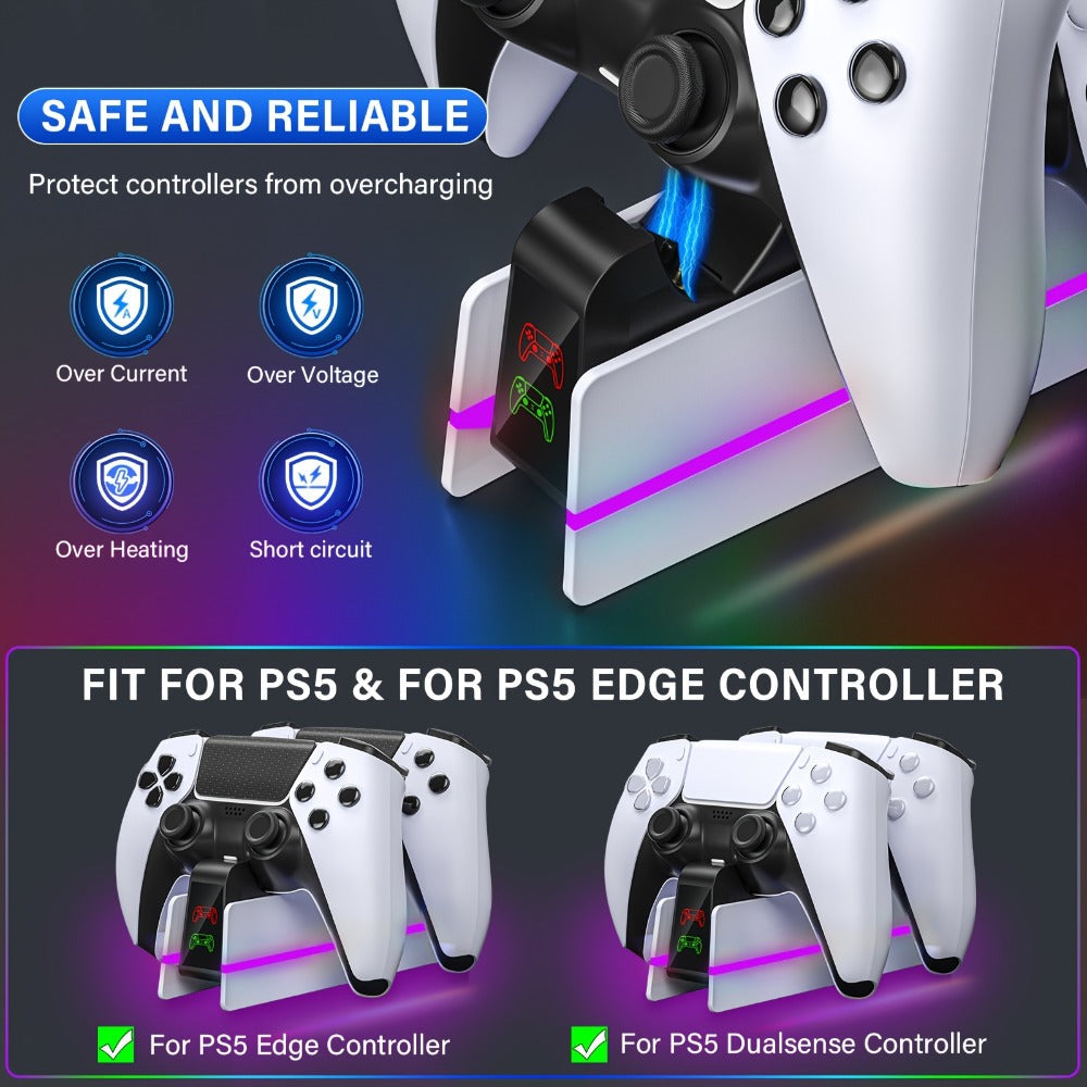 PS5 Controller Charging Station 9-Color LED Light Fast Charging Dock for DualSense & DualSense Edge - Compatible with PS5 Slim Pro All Models