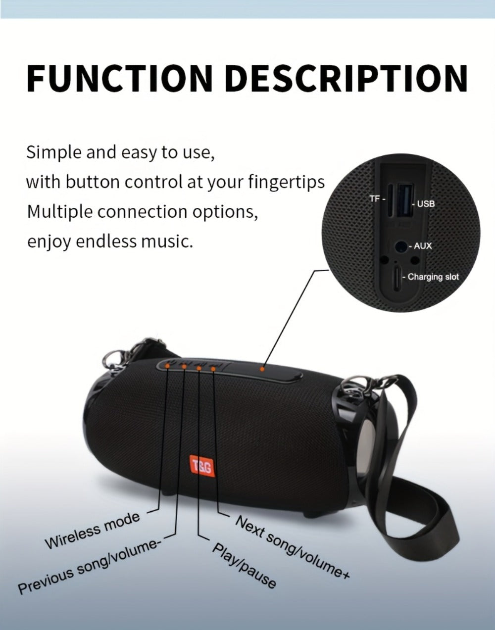 TG534 Dual Speaker Bluetooth Wireless Speaker – TWS Stereo Hi-Res Audio, Hands-Free Calling, FM Radio, TF Card & USB Drive Support, Compatible with Phone, Tablet & TV, Built-in Microphone