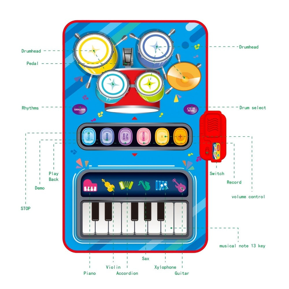 Kids Electronic Drum Music Mat, Multifunctional Musical Toy for Skill Development & Family Bonding, Dance Drum Pad for Boys & Girls, Birthday Christmas Holiday Gift for Children Ages 3+