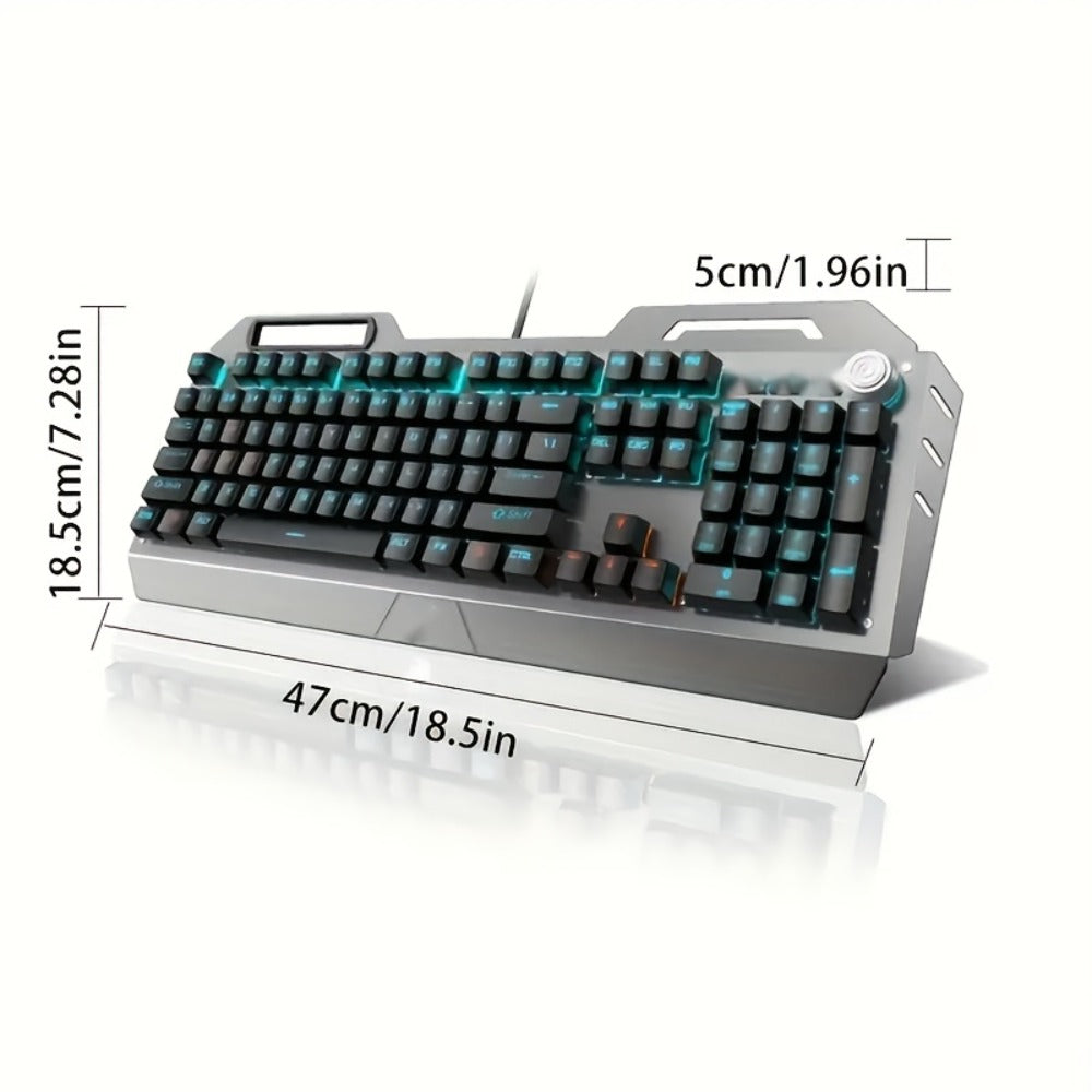 LED Backlit Wired Gaming Keyboard 104 Keys Full Size – Quiet Ergonomic Design, Adjustable Volume Knob, USB Powered, Compatible with Desktop and Laptop Computers, Office and Home Use