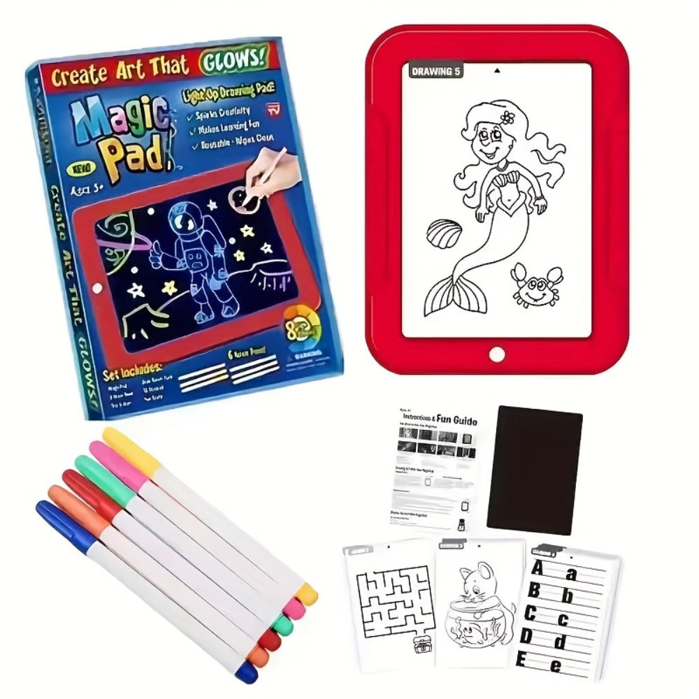 Light Up Drawing Board for Kids LED Doodle Art Set with Colorful Markers & 30 Cards Ages 3-8 – Battery-Powered Glow Writing Board | Birthday Christmas Travel Activity Gift for Boys & Girls