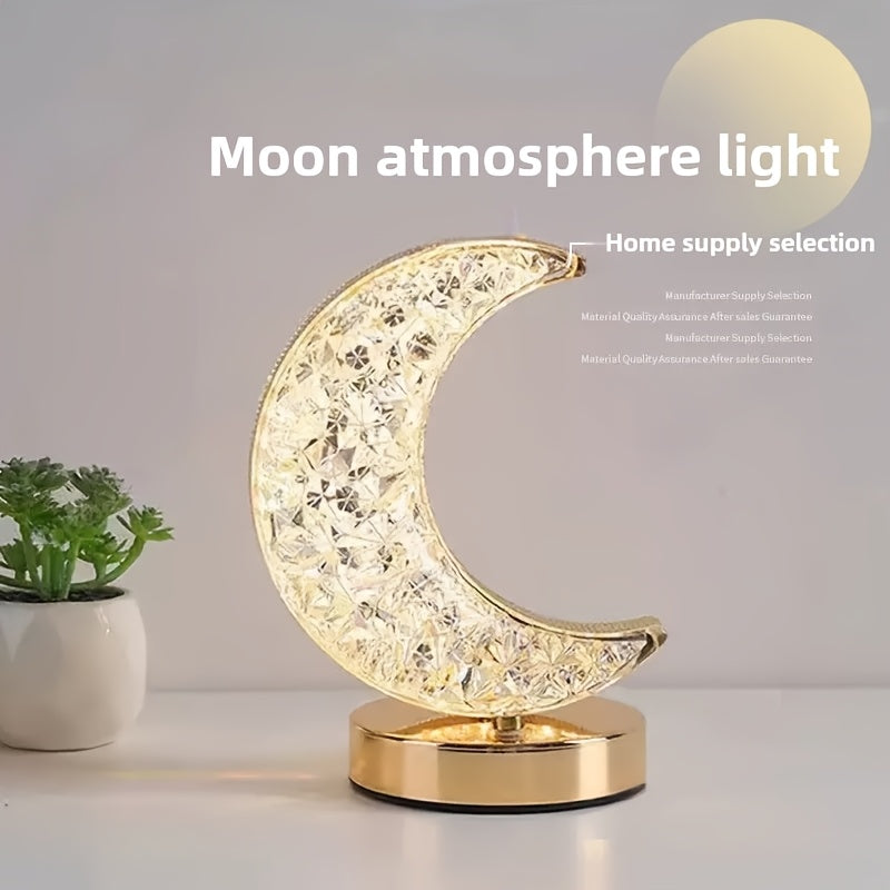 Crystal Touch Table Lamp Rechargeable – Moon & Star Dimmable LED Night Light with 3-Color Modes for Bedroom, Living Room & Christmas Decoration