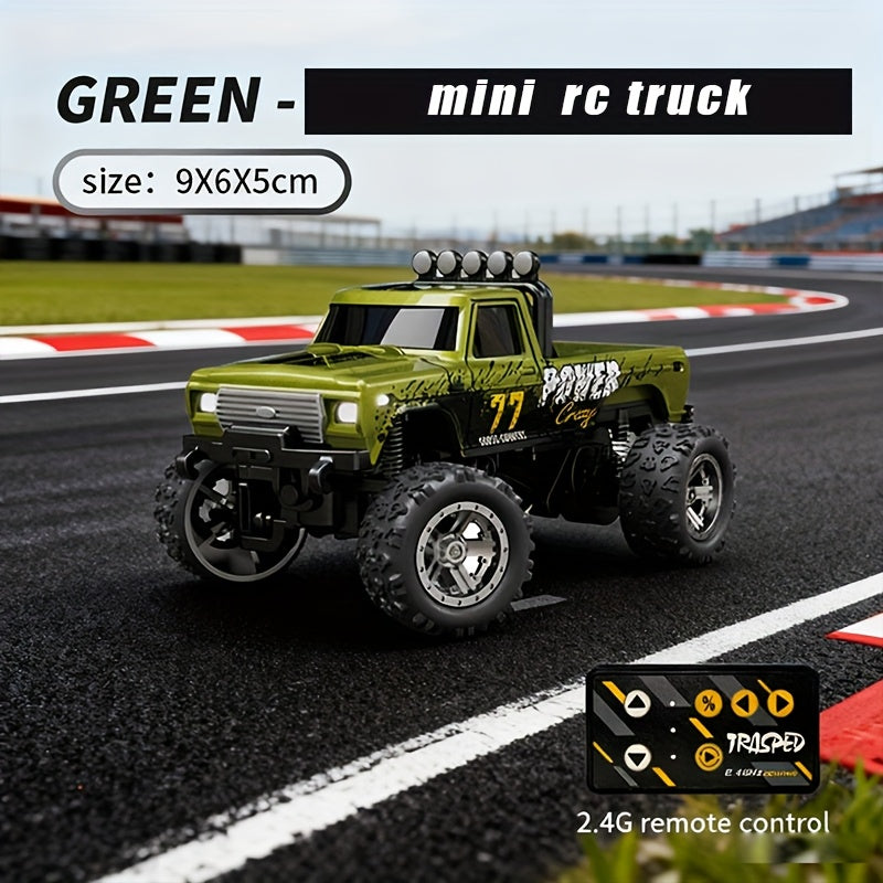 1:64 Mini RC Truck with Trailer and LED Lights, Green, Gray or Blue