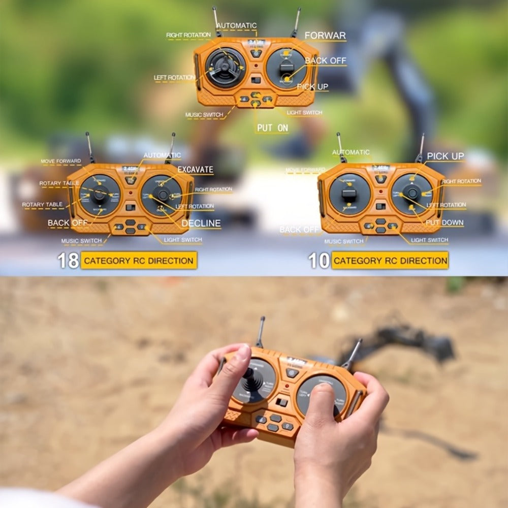 RC Construction Vehicle Toy Set 2.4GHz Remote Control Excavator Bulldozer Dump Truck Loader with Alloy Head LED Lights & Sounds – Engineering Toy for Boys Girls Kids Ages 6+ Birthday Christmas Gift