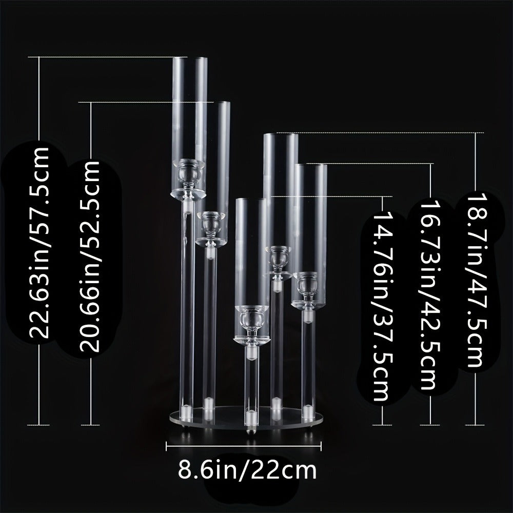Acrylic Candelabra Candle Holder – Clear Crystal 5-Arm & 6-Arm Taper Candlestick Holders for Wedding Centerpiece, Dining Table, Party & Anniversary Decor
