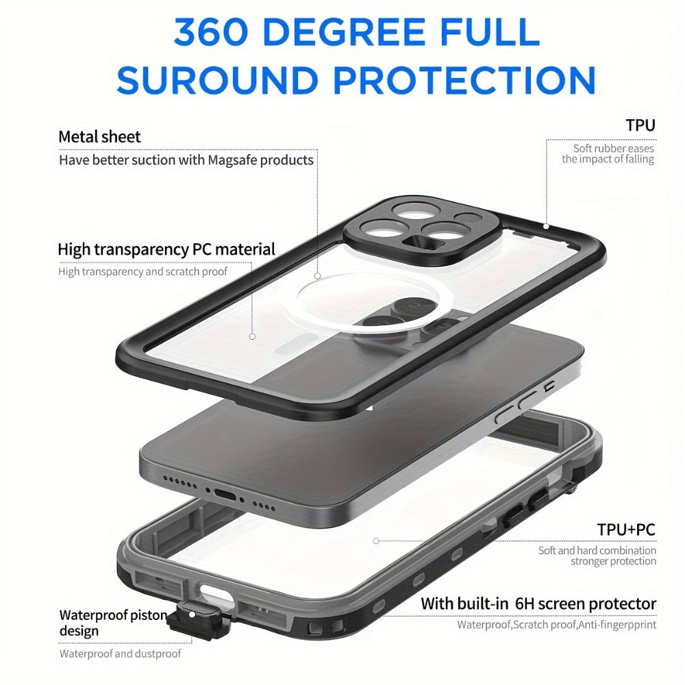 Heavy Duty iPhone Case with Built-In Screen Protector MagSafe Compatible for iPhone 16 Pro Max 16 Pro 15 Pro Max 15 Pro 15 Plus 15 – Shockproof Waterproof Hybrid Cover with Lanyard