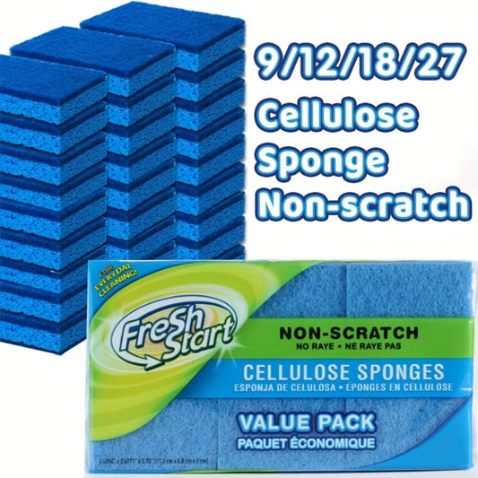 Cellulose Dishwashing Sponges with Scouring Pads, Green or Blue, 9–27 Packs