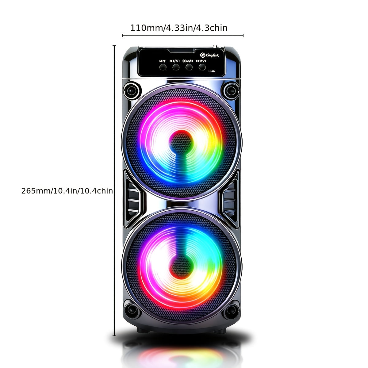 Dual Subwoofer Heavy Bass Portable Wireless Speaker with Colorful Lighting – FM Radio, MP3 Player, Supports Bluetooth, TWS, USB, AUX, TF Card & Microphone Input, Perfect for Home Parties & Holiday Gatherings