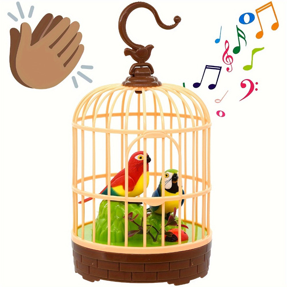 Mini Voice-Activated Birdcage Toy – Chirping & Wing-Fluttering Parrot, Interactive Sound-Responsive Animal Toy, Battery Powered, Birthday Christmas Gift for Kids Boys Girls