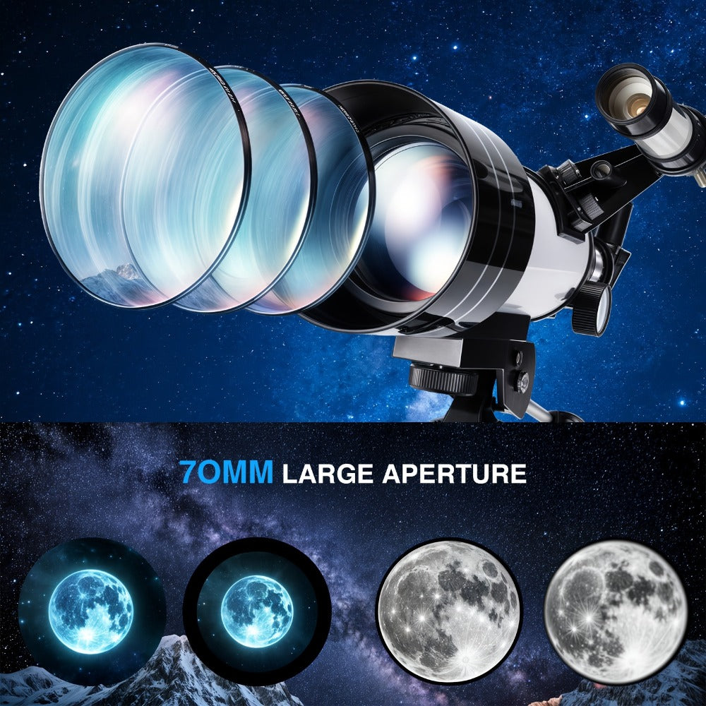 150X Telescope 70mm Aperture for Adults High Power Portable Monocular with Tripod Phone Holder Eyepiece Barlow Lens for Stargazing Nature Viewing Bird Watching Education Gift