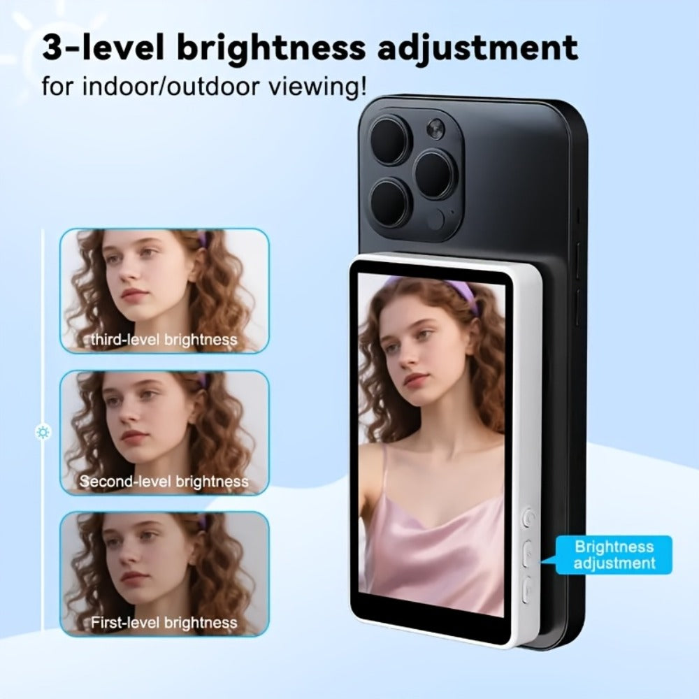 Magnetic Selfie Monitor Screen for Vlogging & Live Streaming – Rear-Facing Main Camera Display for iPhone & Android, High-Resolution Selfie Screen for TikTok, YouTube & Instagram Content Creation