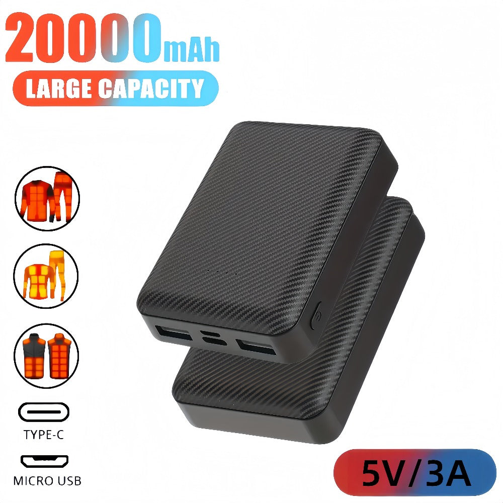 20000mAh Power Bank for Heated Vest Jacket Gloves Scarf Socks – 5V 3A Fast Charging USB Battery Pack, Portable Rechargeable Power Supply for Electric Heated Clothing & Winter Outdoor Gear