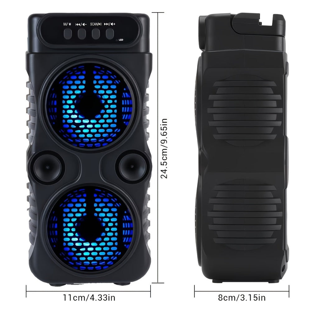 Dual Subwoofer Heavy Bass Portable Wireless Speaker with Colorful Lighting – FM Radio, MP3 Player, Supports Bluetooth, TWS, USB, AUX, TF Card & Microphone Input, Perfect for Home Parties & Holiday Gatherings