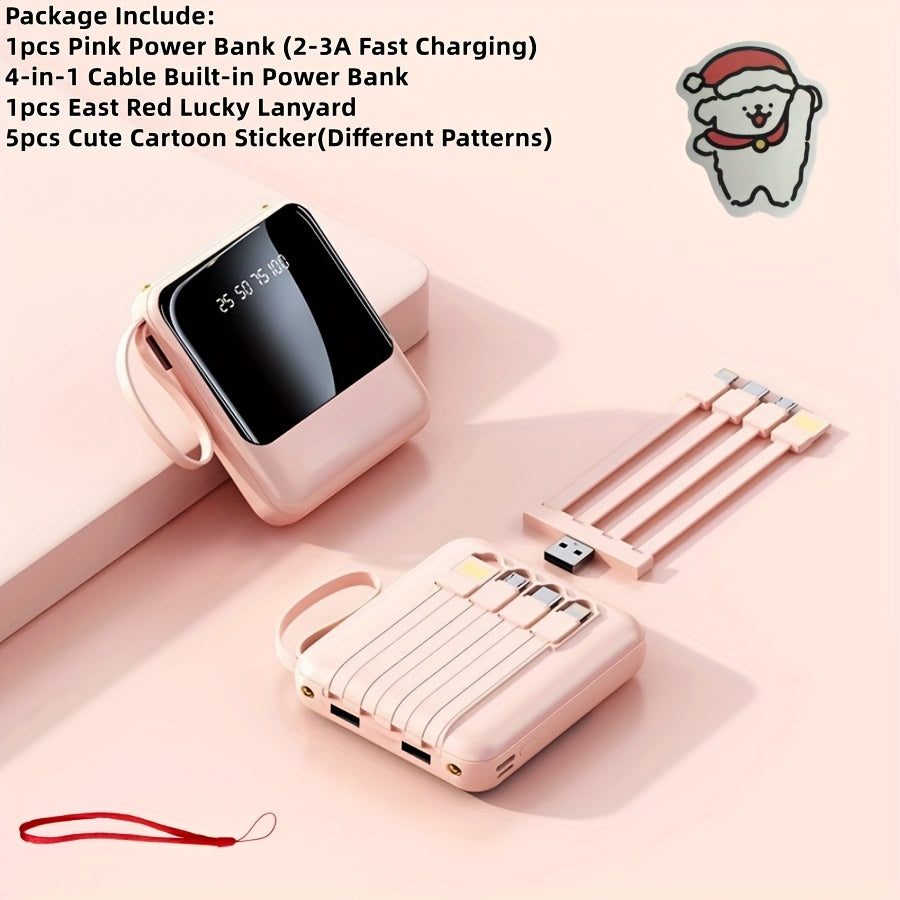 10000mAh Power Bank Built-in 4-in-1 Cable 22.5W Super Fast Charging Slim Mini Portable Charger for iPhone Android Samsung – Compact Travel Battery Pack USB-C Micro Lightning