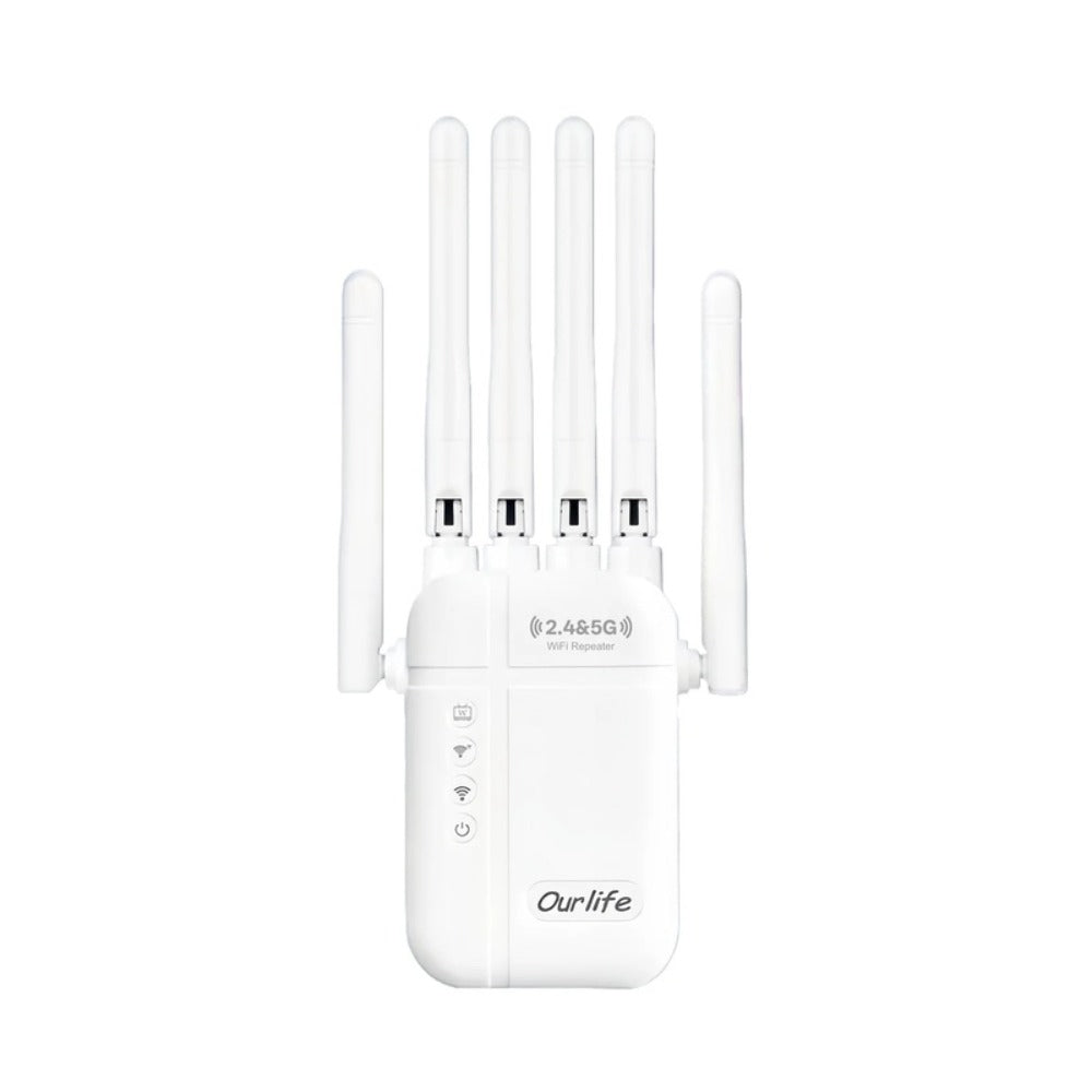 WiFi Extender 2026 Upgraded 6-Antenna Supports 105 Devices - Ultra High-Speed Internet, 4 Modes Repeater AP Router WISP, Wide Coverage, Universal Router Compatibility, US Plug, White