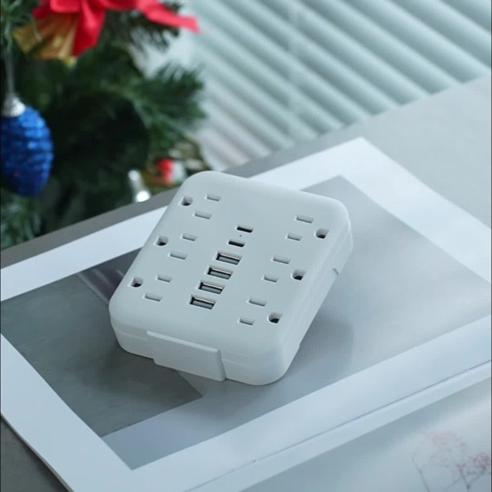 Compact 12-in-1 Mini Power Strip with 6 AC Outlets, 4 USB-A & 2 USB-C Ports – Portable Wall Charger Adapter, Multi-Socket Extension Outlet for Travel, School, Office & Home Use
