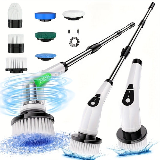 Electric Spin Scrubber, 7 Brush Heads, Dual Speed & Telescopic Handle