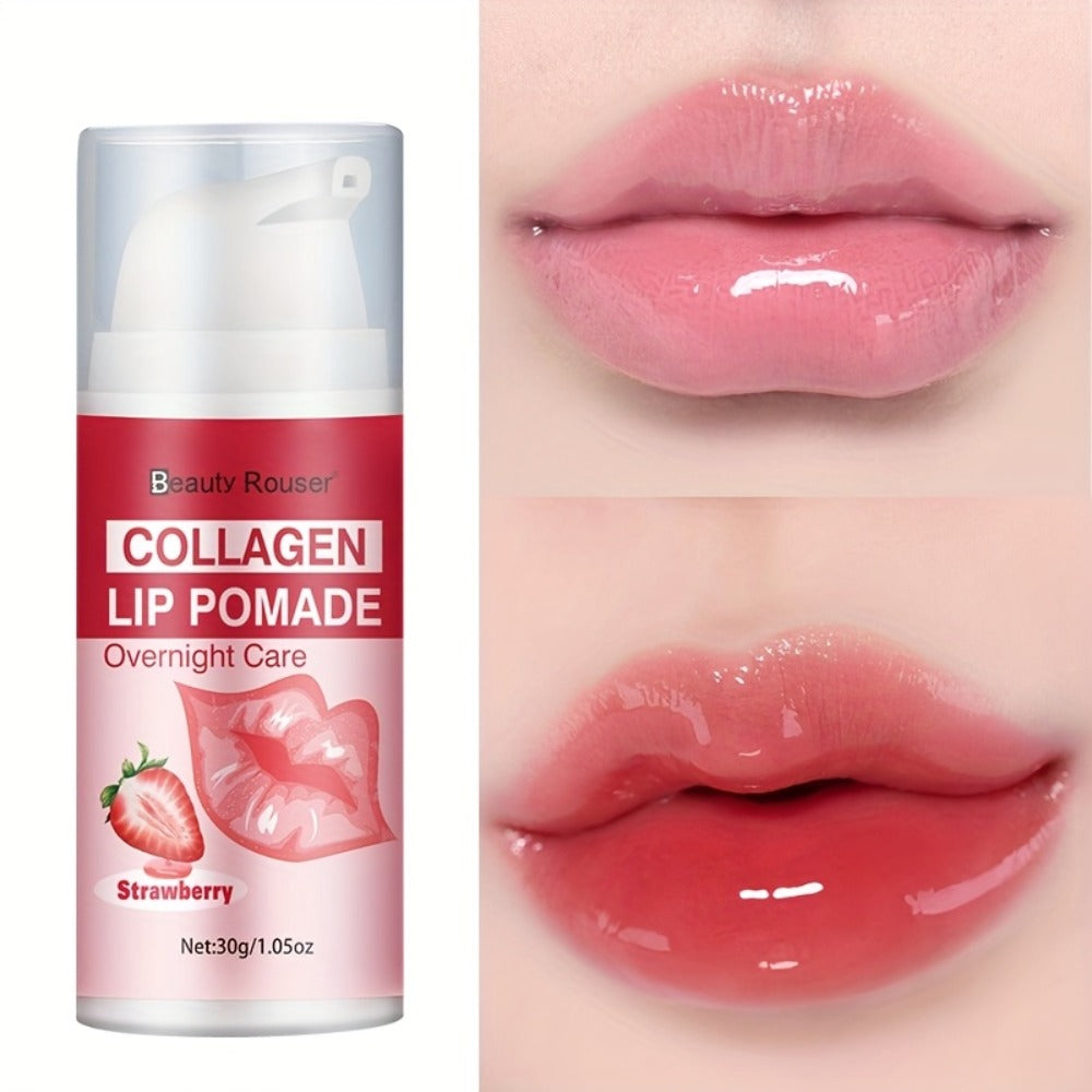Lip Pomade Collagen 30g Moisturizing Plumping Lip Essence — Deep Hydration Day & Night Lip Care Nourishes Repairs Dry Chapped Lips Long-Lasting Clear Glossy Finish All Skin Types