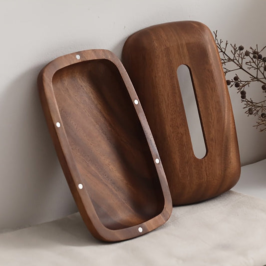 Tissue Box Cover with Walnut Veneer, Rectangular Polished Design