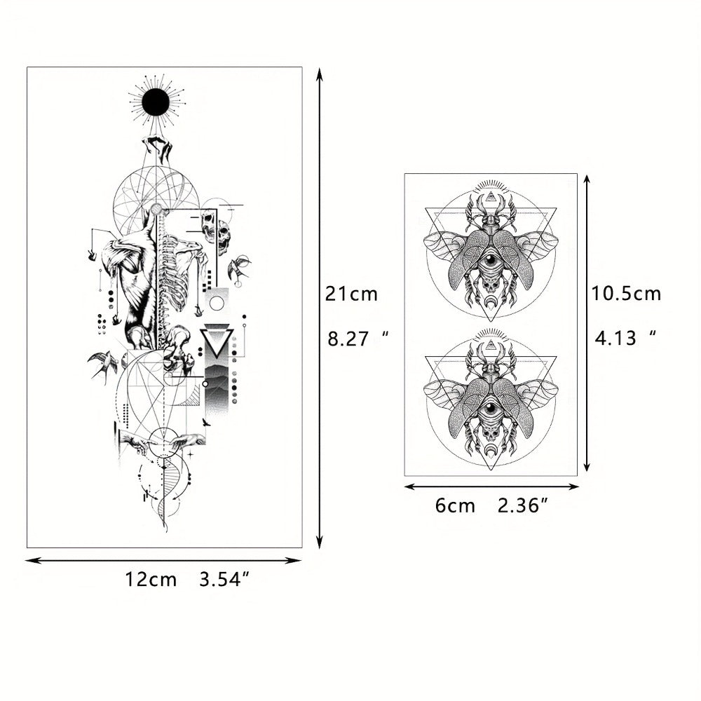 GLARYYEARS Realistic Temporary Tattoos for Men Women 48pcs Skull Snake Black Dark Art Body Arm Designs Waterproof Long Lasting Non-Toxic 12 Large 36 Small Sheets