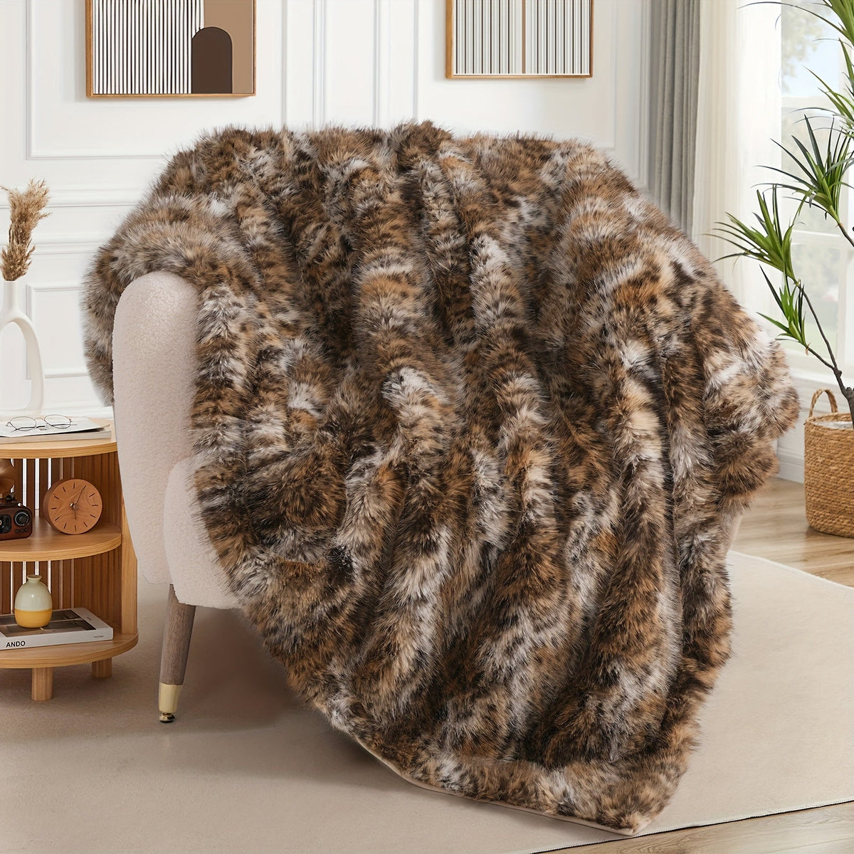 Faux Fur Throw Blanket 1060GSM Luxury - Super Soft Reversible Plush Mink Blanket for Bed Couch Sofa, Oversized Heavy Weight Cozy Blanket, Leopard Animal Print & Solid Colors, Throw & Twin Size