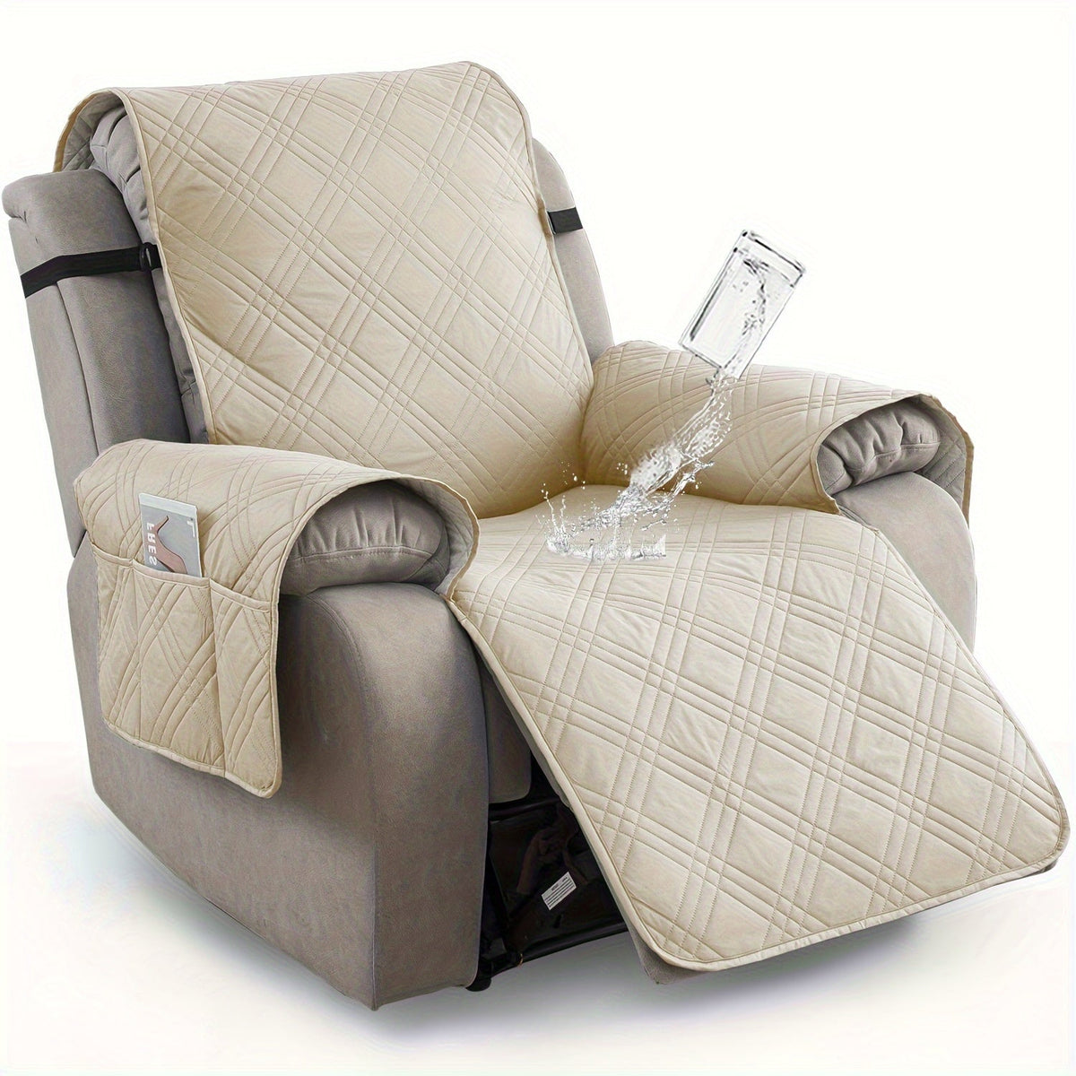 Recliner Chair Cover Waterproof Non-Slip Sofa Slipcover with Pocket Pet Scratch Resistant Washable Furniture Protector for Living Room Multiple Colors