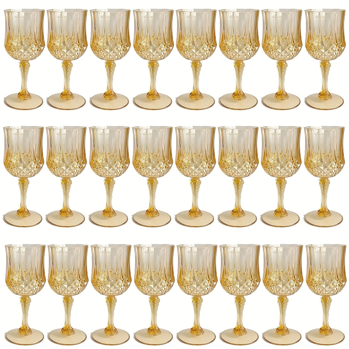 Plastic Wine Glasses 24 Pack – Colorful Shatterproof Goblets for Parties, Weddings & Events – Reusable Vintage-Style Stemmed Cups – Lightweight Bulk Drinkware in Pink, Gold, Blue, Rose Gold & Green