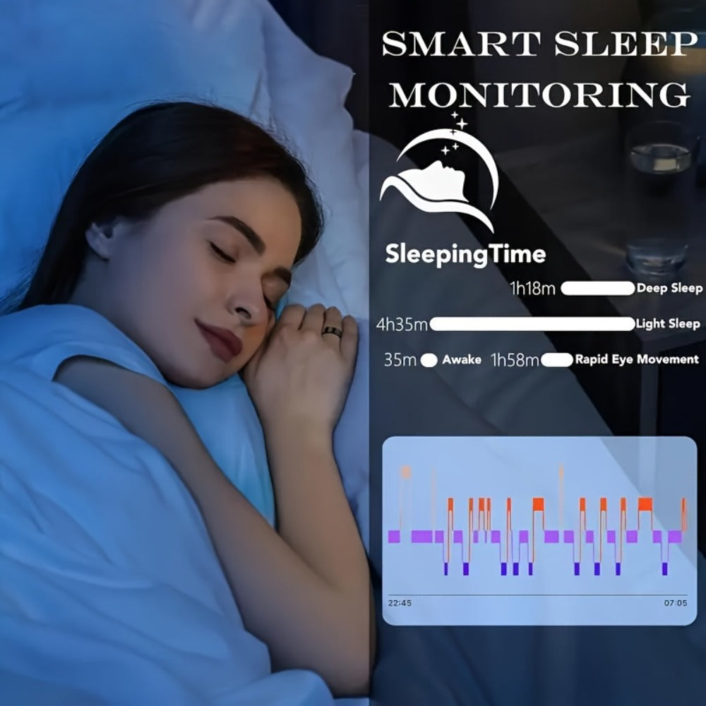 Smart Ring Fitness Tracker with Charging Case – Sleep Tracker Step Counter Distance Monitor for Women & Men | Sizes 7-13 | Black Silver Gold | iPhone & Android | USB Rechargeable | Health Gift