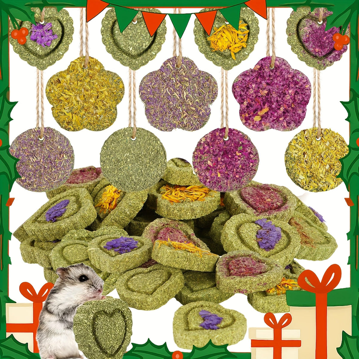 Timothy Hay Chew Treats 20 Pack - Handmade Natural Rabbit Toys for Boredom, Guinea Pig Chinchilla Hamster Rat Gerbil Teeth Grinding Snacks - Small Animal Enrichment Toys & Easter Gift for Small Pets