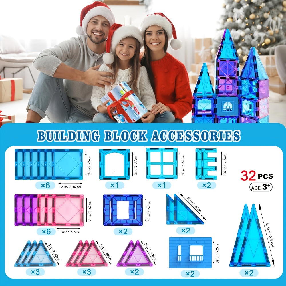 Magnetic Tiles Building Set, 32 Pcs 3D Magnetic Building Blocks for Kids Ages 3-8