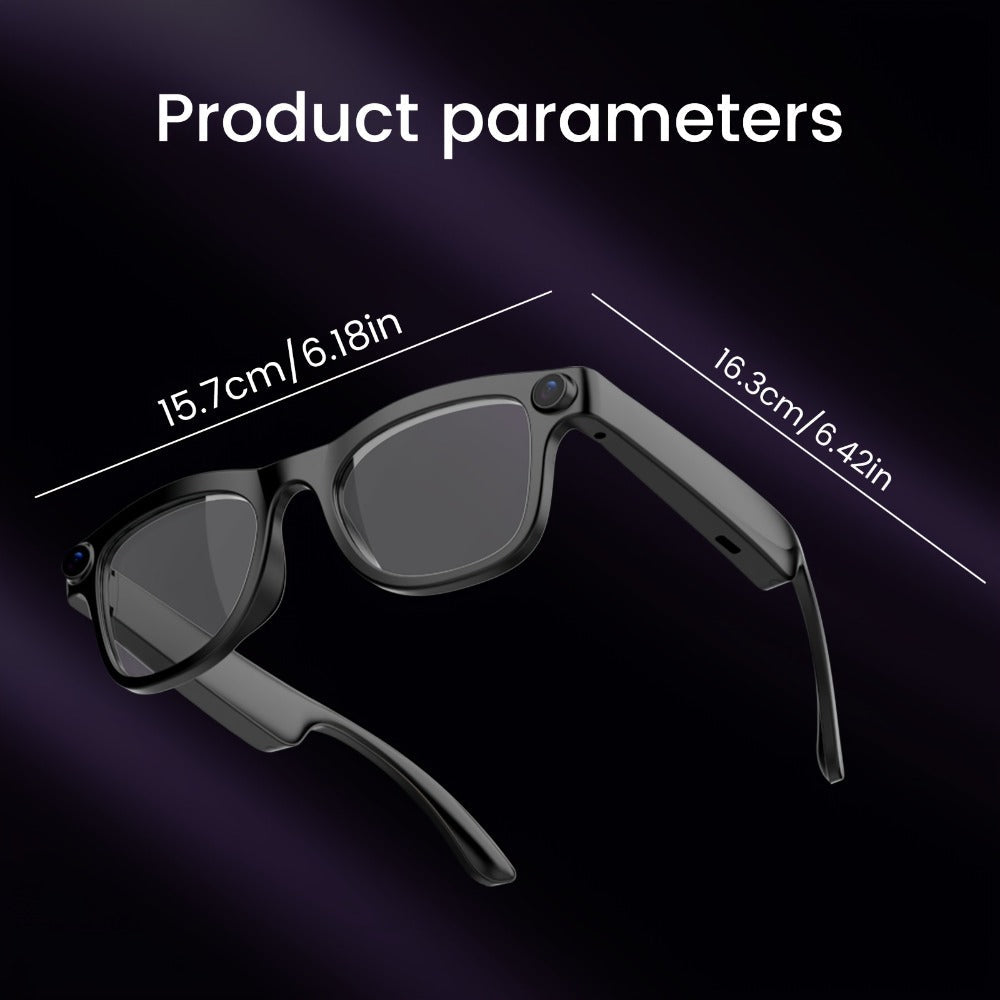 AI Smart Glasses Real-Time Voice Translation 100+ Languages - 2MP HD Camera, Bluetooth Calling & Music, Hands-Free Recording, Black & Clear Lens, Wearable Tech