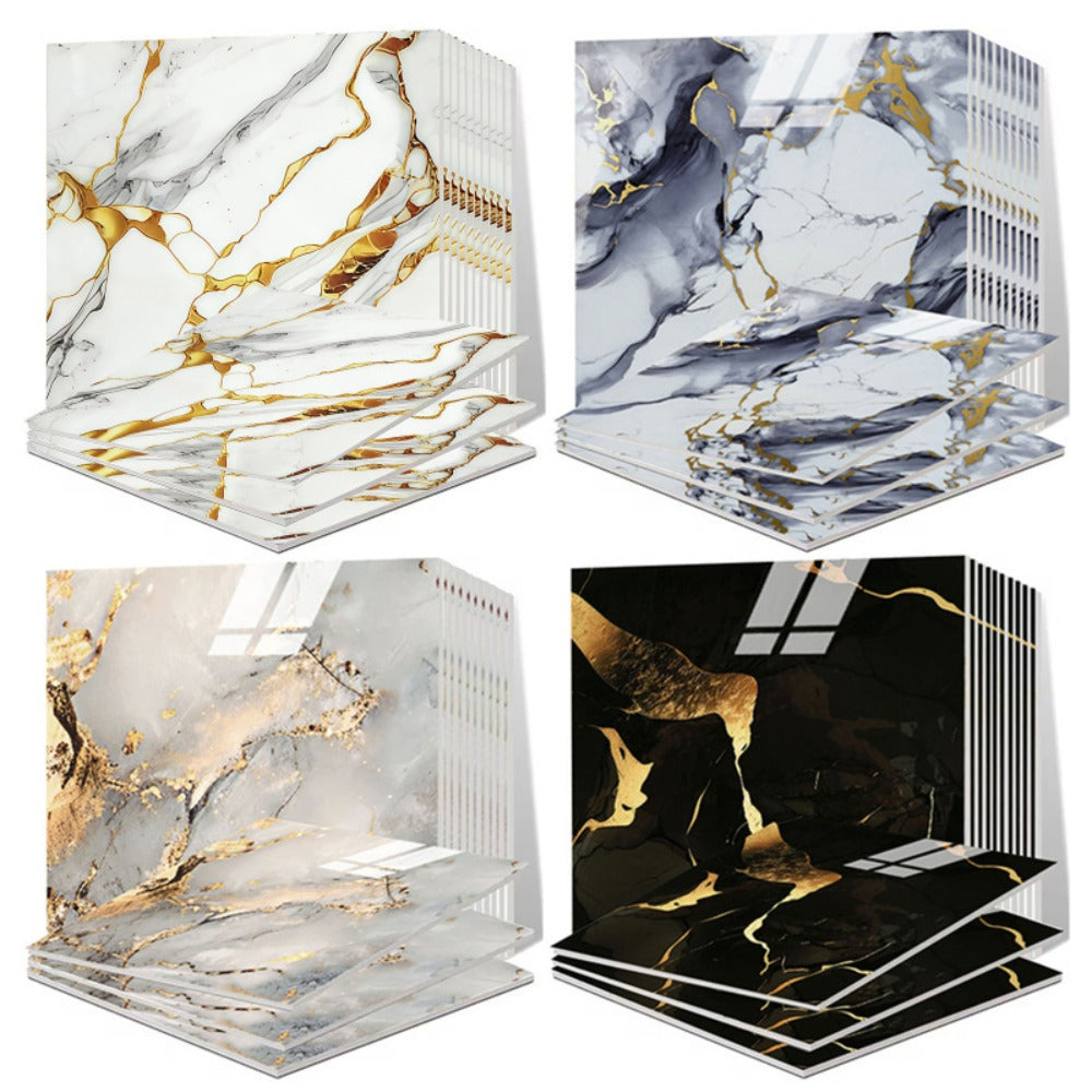 Self-Adhesive Marble Tile Stickers 11.8x11.8in Peel and Stick Wall Tiles for Bathroom Kitchen Backsplash – Waterproof 3D Glossy Imitation Marble Wall Panel, Easy to Install, 50 or 100 Pack