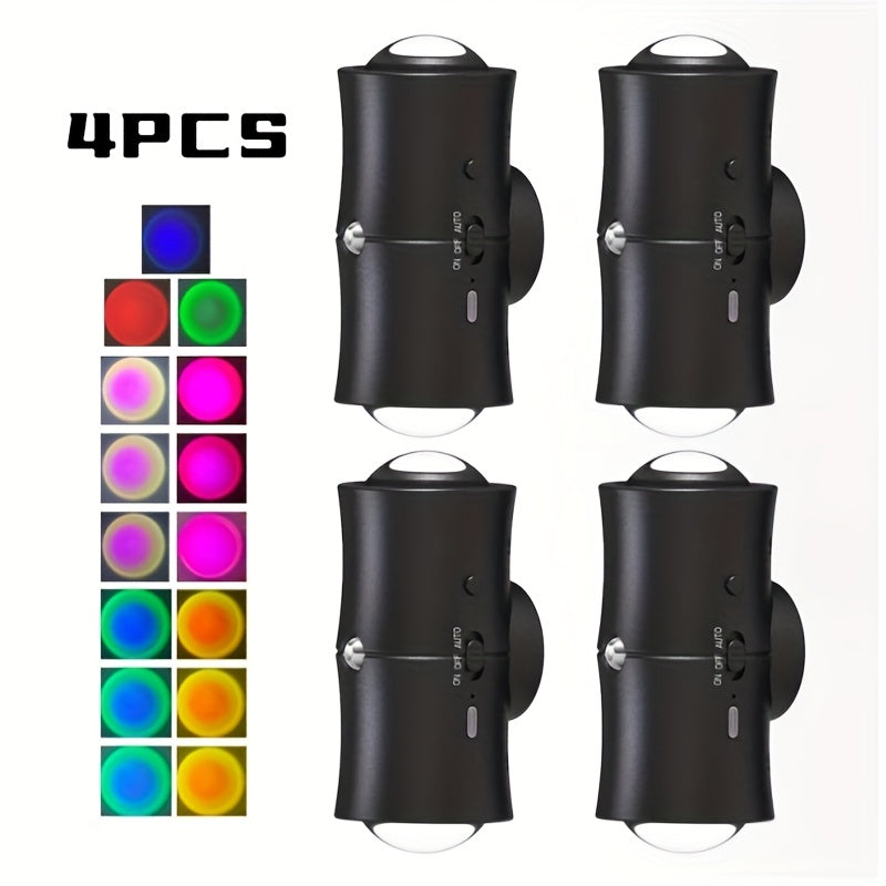 RGB Motion Sensor LED Wall Light – Rechargeable Magnetic Night Light with Color Changing Gradient Ambient Lighting, Battery Operated, 2 Pack & 4 Pack, Black & White