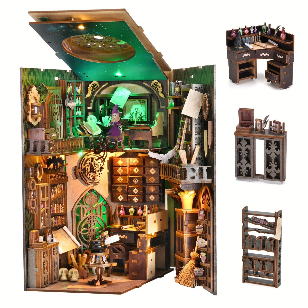 LED Book Nook Kit – Master's House DIY 3D Wooden Vintage Alley Bookshelf Insert