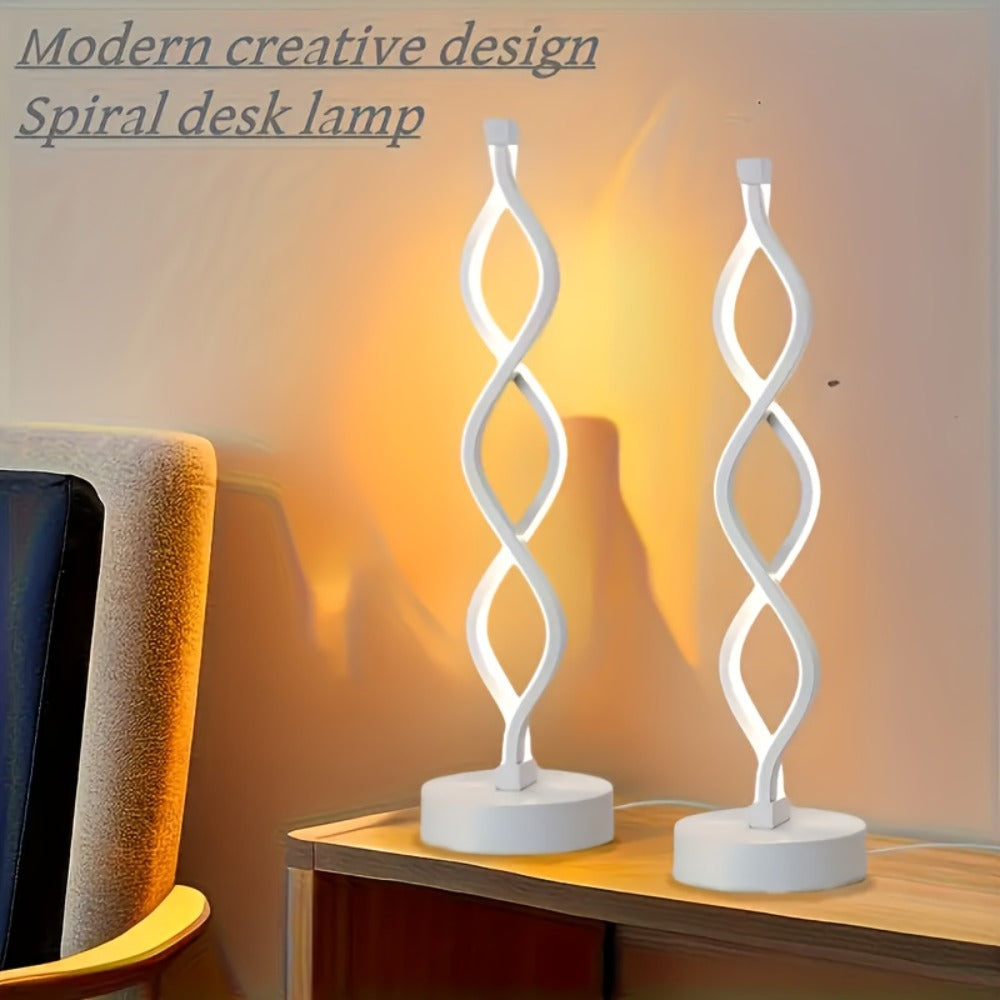 Spiral LED Table Lamp – Modern Minimalist Wave Dimmable Desk Lamp, 3 Color Temperatures, USB Charging, Metallic Base, Creative Curved Night Light for Bedroom Living Room Office Study (1pc / 2pc / Wooden)