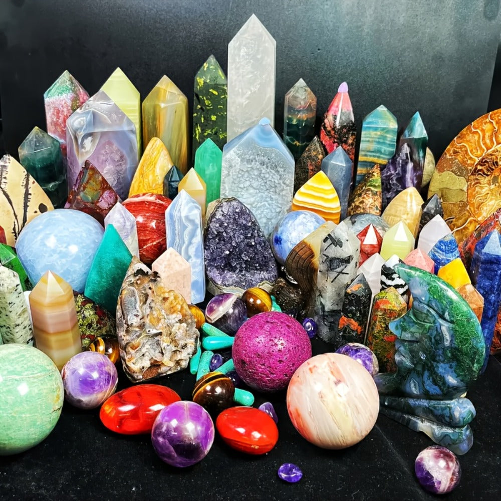 Crystal Gemstone Box Set 1LB – Bohemian Natural Raw Healing Stones Assorted Shapes Colorful Lucky Crystals Gift Set for Women