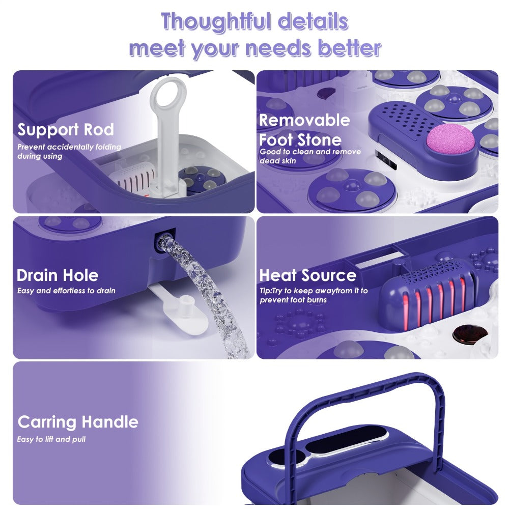 Foot Spa Massager Collapsible with Heater & Temperature Control – Foot Bath with Bubbles, 6 Massage Rollers, Vibration, Red Light Therapy & Auto Massage for Home Foot Care, Black Blue