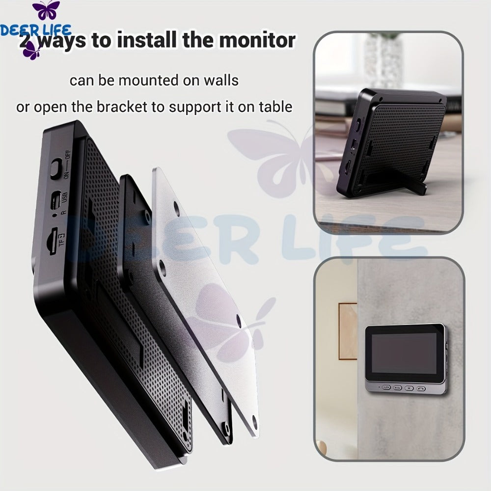 Wireless Doorbell with Monitor No WiFi No Subscription – 4.3" Screen, Two-Way Talk, Night Vision, 365-Day Standby, IP66 Waterproof, 128GB Auto Recording, No App No Monthly Fee
