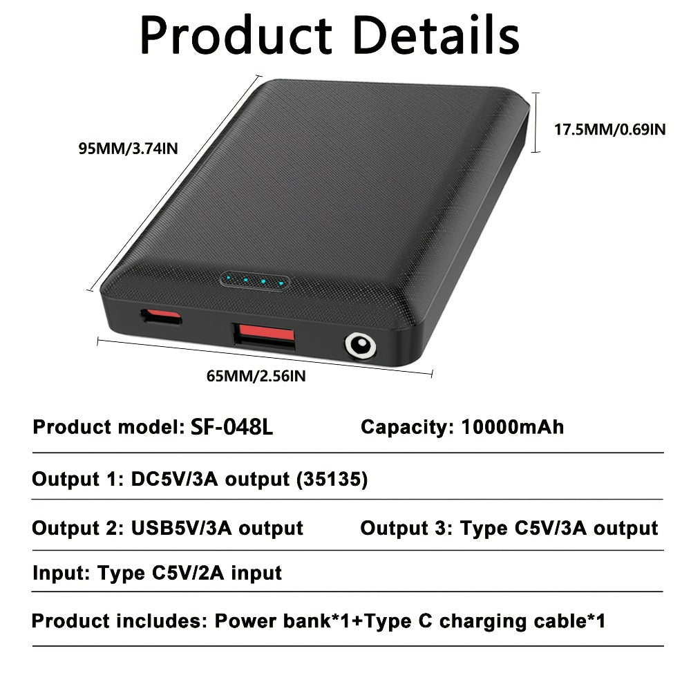 Heated Vest Power Bank 10000mAh DC 5V 3A Portable Charger for Heated Jacket Heated Gloves Heated Scarf & Electric Heating Equipment, Stable Output Rechargeable Battery Pack – 1pc or 2pcs Value Pack
