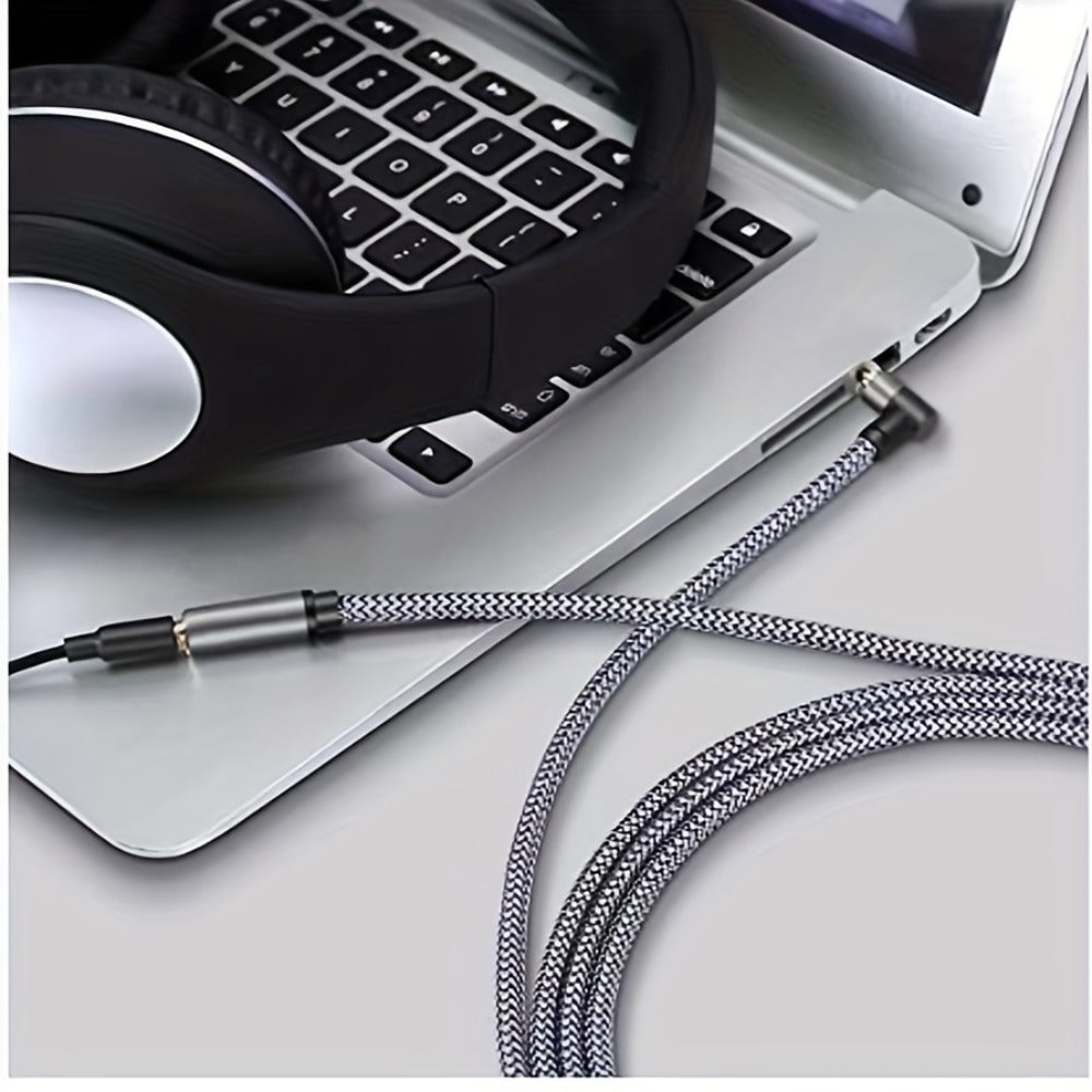 Right-Angle Elbow 3.5mm Female to Male AUX Extension Cable – Tinned Copper Core, Round Tangle-Free Design, Universal for Car, Computer, Phone & Speaker Audio Connections, 3 Lengths