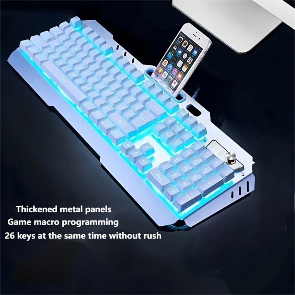 LED Backlit Wired Gaming Keyboard 104 Keys Full Size – Quiet Ergonomic Design, Adjustable Volume Knob, USB Powered, Compatible with Desktop and Laptop Computers, Office and Home Use
