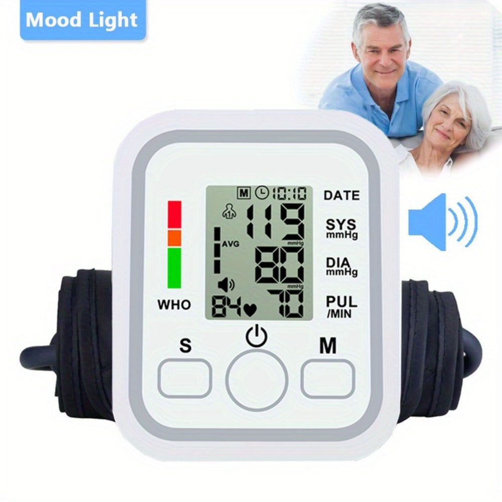 Upper Arm Blood Pressure Monitor – Large LCD, Voice Broadcast, Heart Rate & Irregular Heartbeat Detection, 2×99 Memory, 8.7–14.2" Adjustable Cuff, One-Touch Operation for Seniors & Pregnant Women