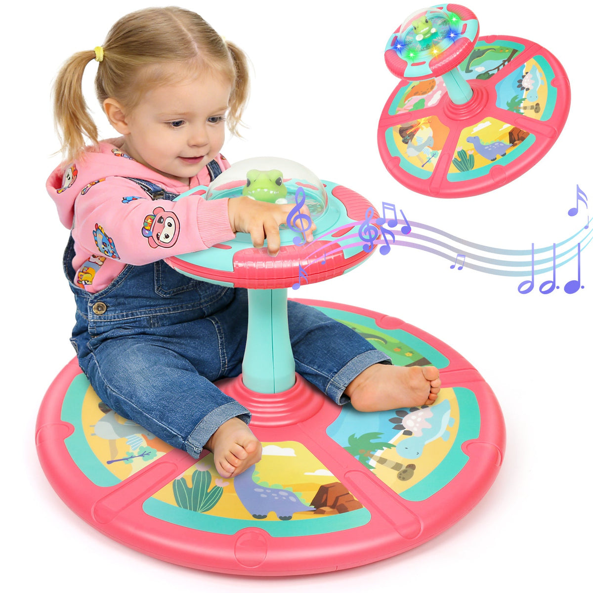 Dinosaur Spin Seat Toy for Toddlers 18 Months+ – 360° Sit and Spin with Music, Indoor Interactive Sensory Balance Toy, Supports Up to 110 lbs, Birthday Christmas Gift for Boys & Girls