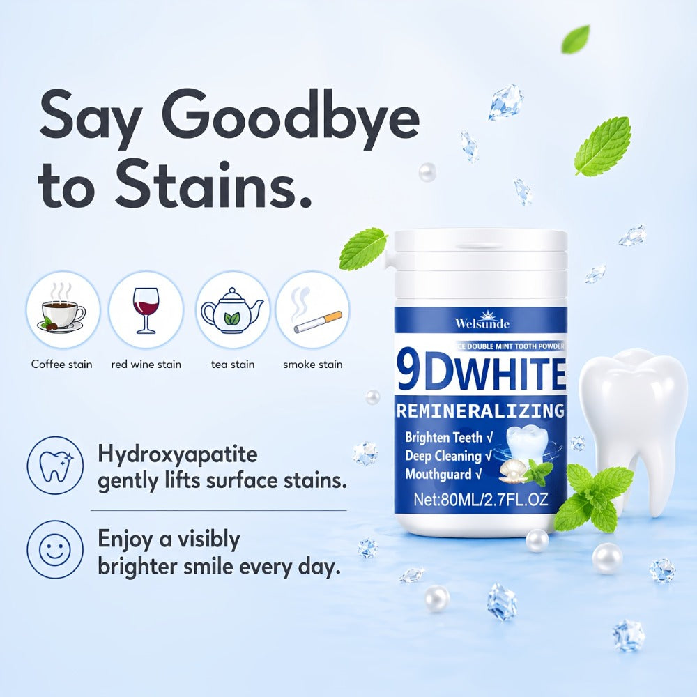 Hydroxyapatite Tooth Powder 2-Pack Remineralizing Fluoride-Free Deep Cleaning Whitening Mint Toothpowder for Sensitive Teeth Enamel Repair Daily Oral Care Gift