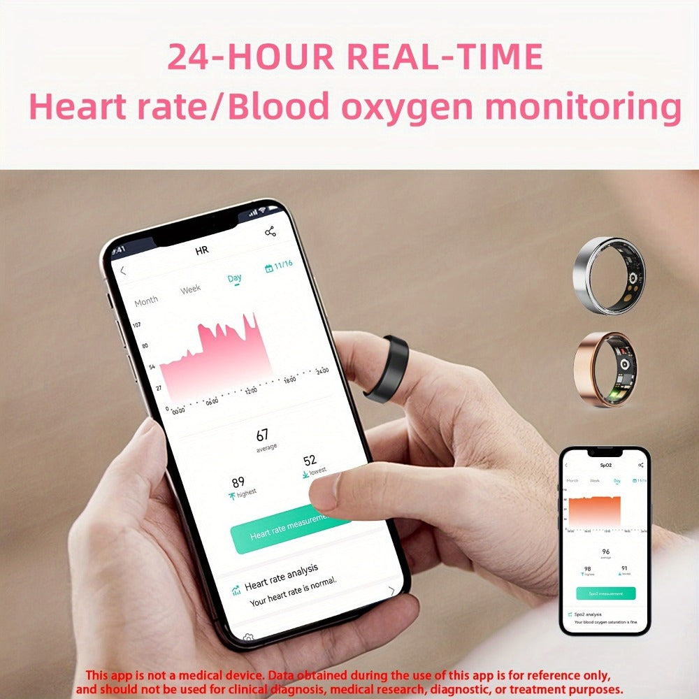 Smart Health Tracker Ring – Sleep Monitor, Steps Calories Body Temp Blood Pressure HRV Menstrual Cycle Tracking, iOS Android App, Sizes 7-13 | Rose Gold Black Silver