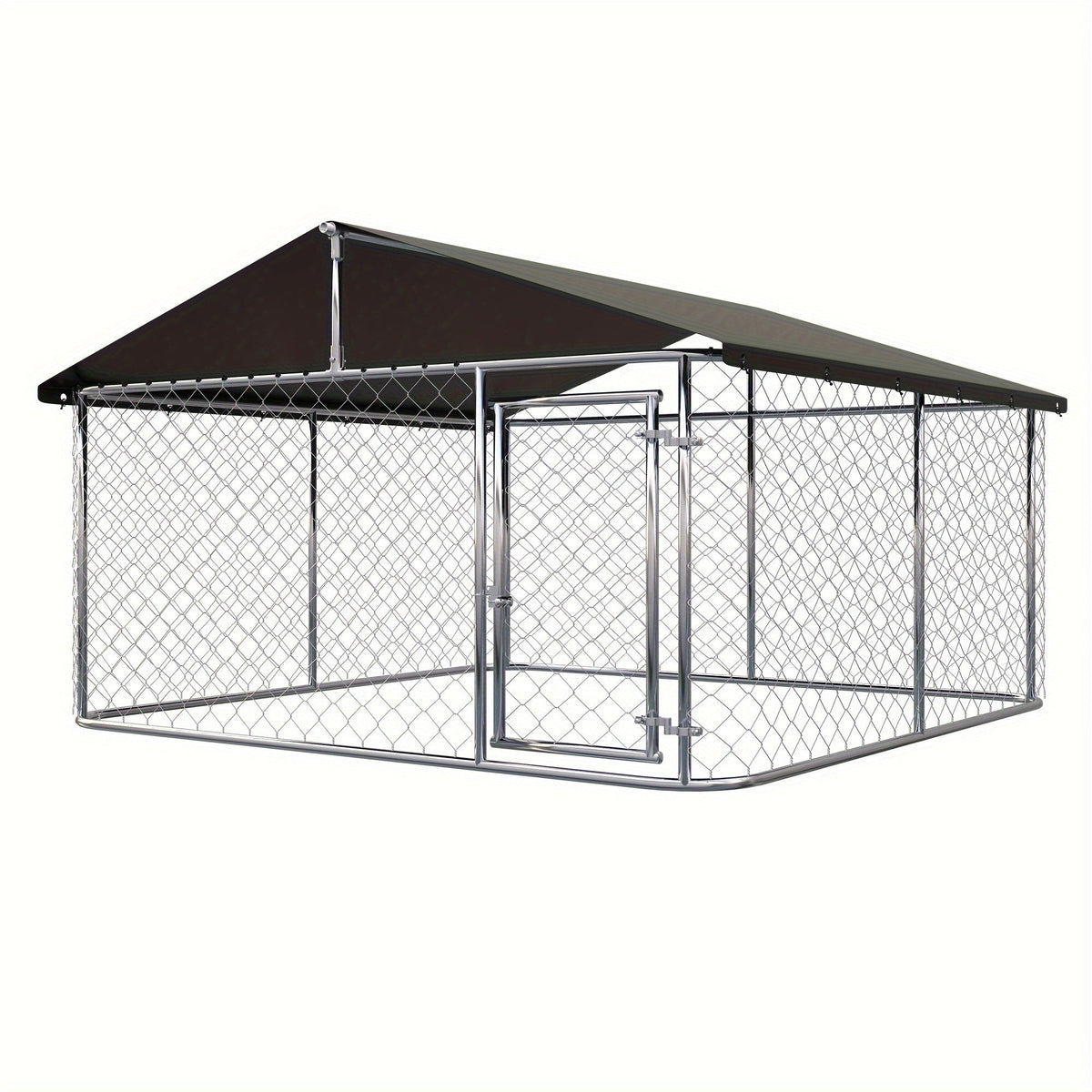 Outdoor Dog Kennel Enclosure Heavy Duty - Galvanized Steel Wire Mesh Dog Cage with Rain & UV-Proof Roof Cover, Secure Lock & Ground Nails, Large Dog Run Fence for Backyard, 3 Sizes Available