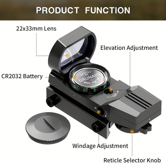 Red and Green Dot Sight, 33mm Lens with 4 Reticles and 1x Magnification