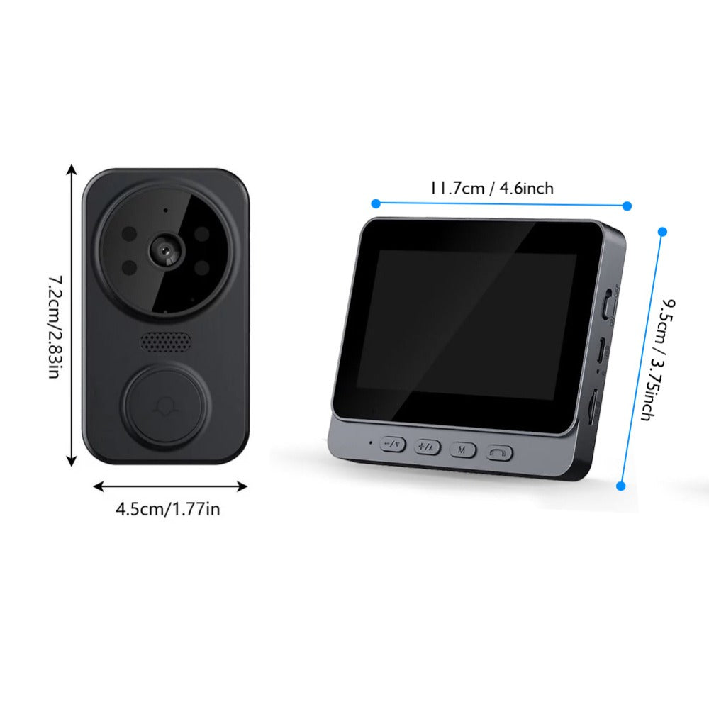 Wireless Video Doorbell Camera No WiFi No App Required 4.3-inch IPS Monitor 960P Night Vision Two-Way Audio Long Battery Life SD Card Storage No Subscription Wall-Mounted Home Security