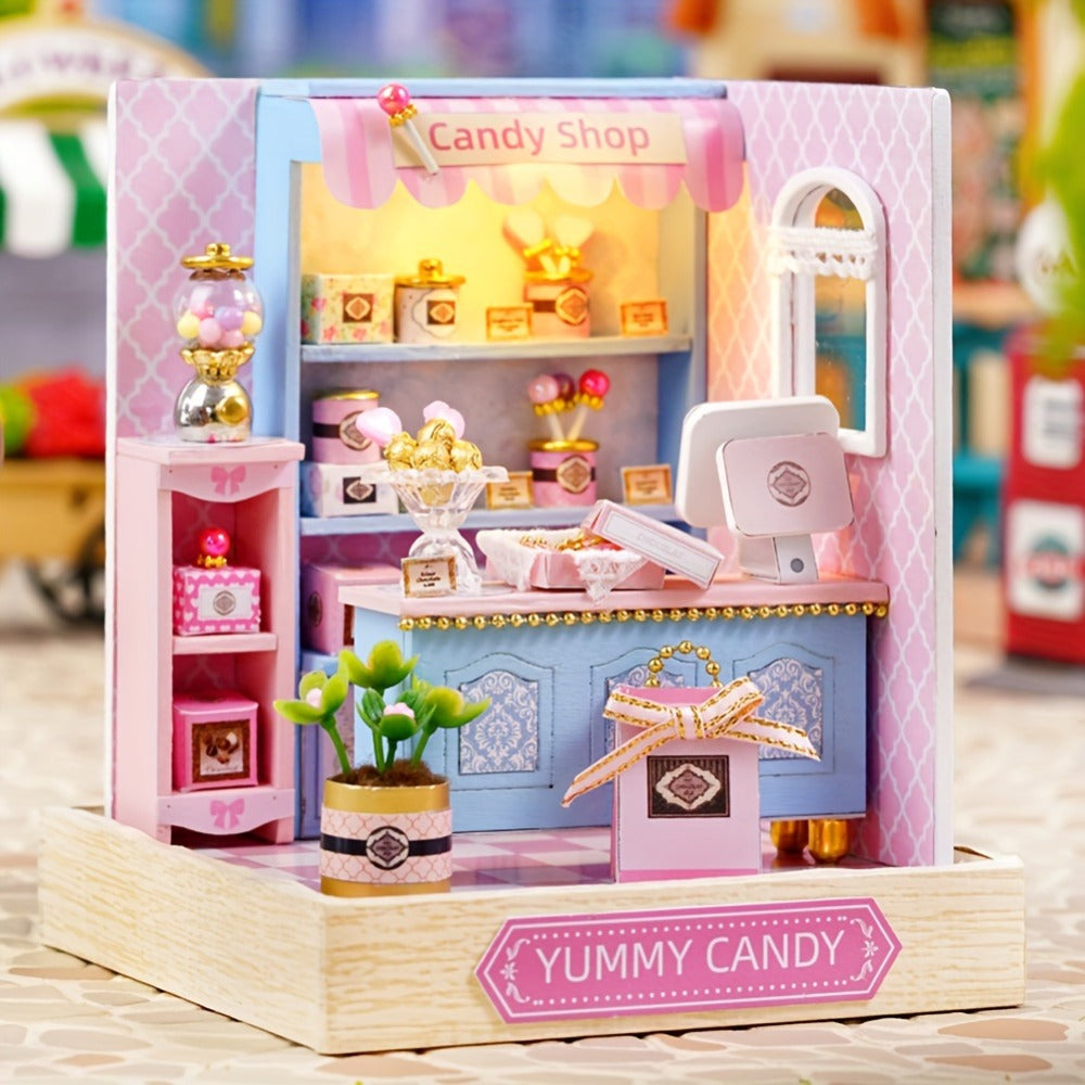 DIY Wooden Miniature Shop Kit with Dust Cover in Four Themes