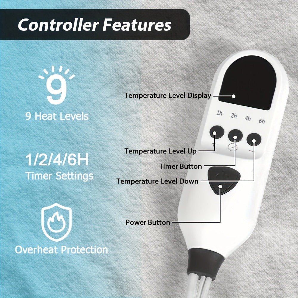 Extra Large Electric Heating Pad 63"x31.5" with Remote Control - 9 Adjustable Heat Levels, 4 Timer Settings, Quick Heating, Machine Washable, for Bed Massage Table Camping Sleeping Bag, Gray & Brown